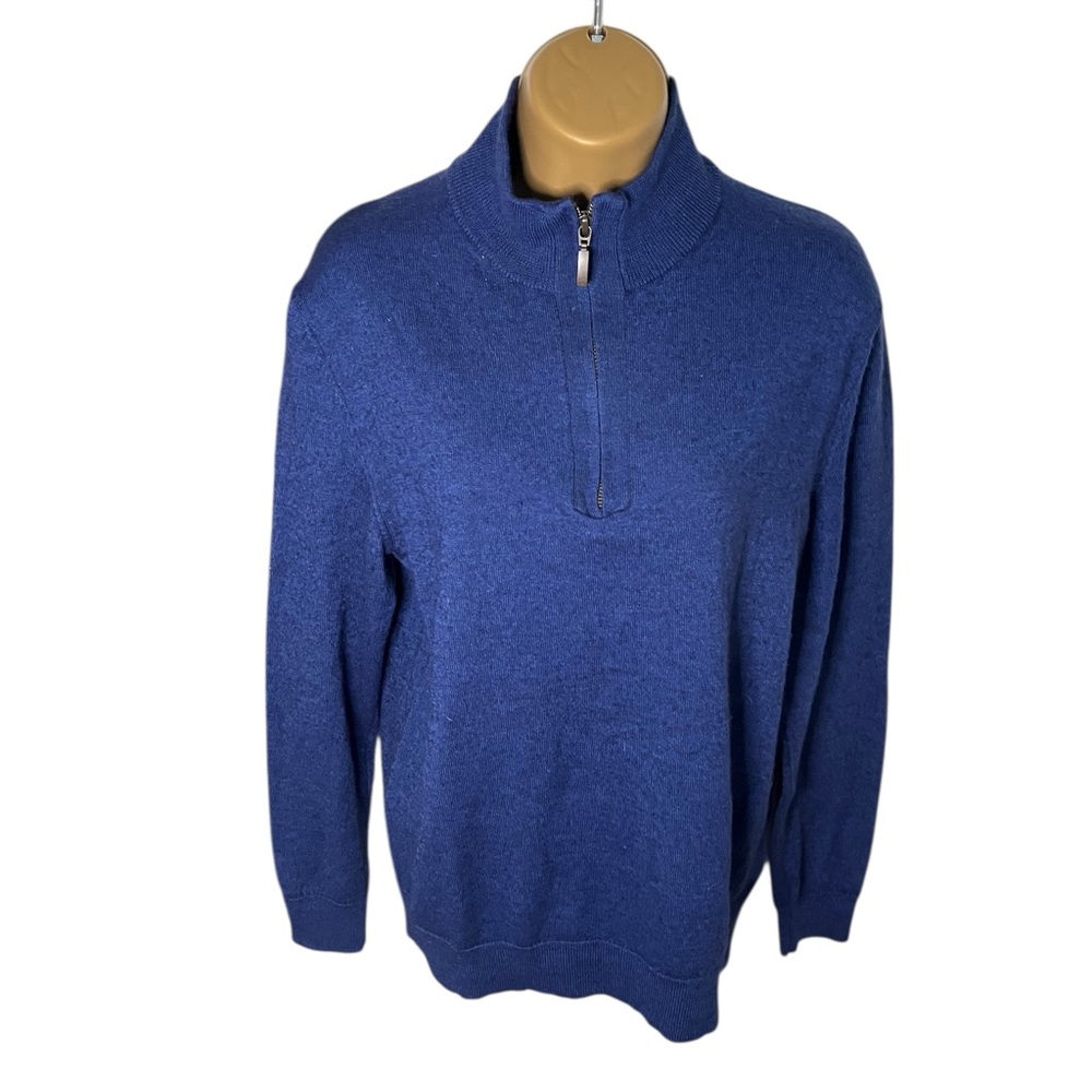 Club Room Quarter Zip Sweater Blue Merino Wool Blend Men’s M